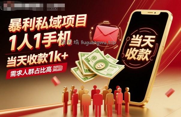 暴利私域项目1人1手机，当天收款1k+，需求人群占比高，当天就能见到钱