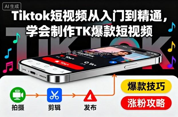 Tiktok短视频从入门到精通，学会制作TK爆款短视频