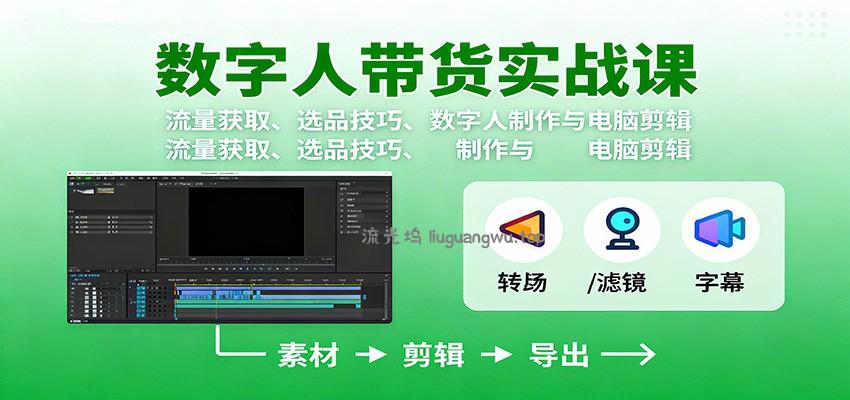 数字人变现实战课：流量获取、选品技巧、数字人制作与电脑剪辑