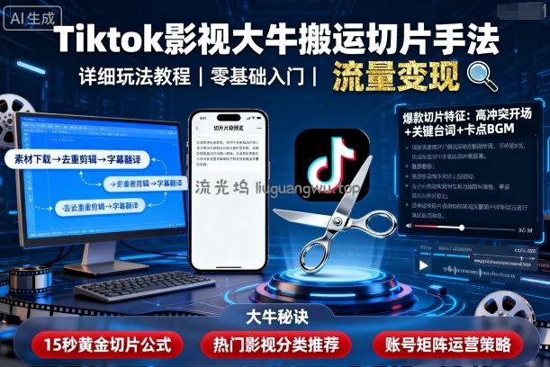 Tiktok影视大牛搬运切片手法，详细玩法教程