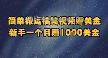 简单搬运搞笑视频挣美金，新手一个月入1k美金