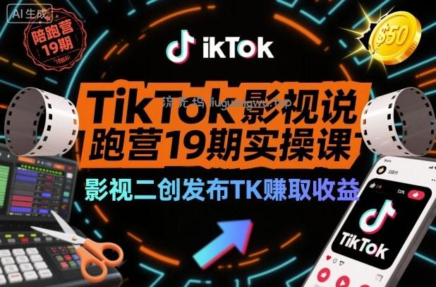 TikTok影视解说陪跑营19期实操课，影视二创发布TK賺取收益，万播收益50美金